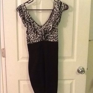 EUC Animal Print Deep V Bodycon Dress Body Central